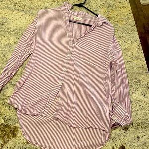 Beachlunchlounge| pink/white stripe denim button up blouse shirt